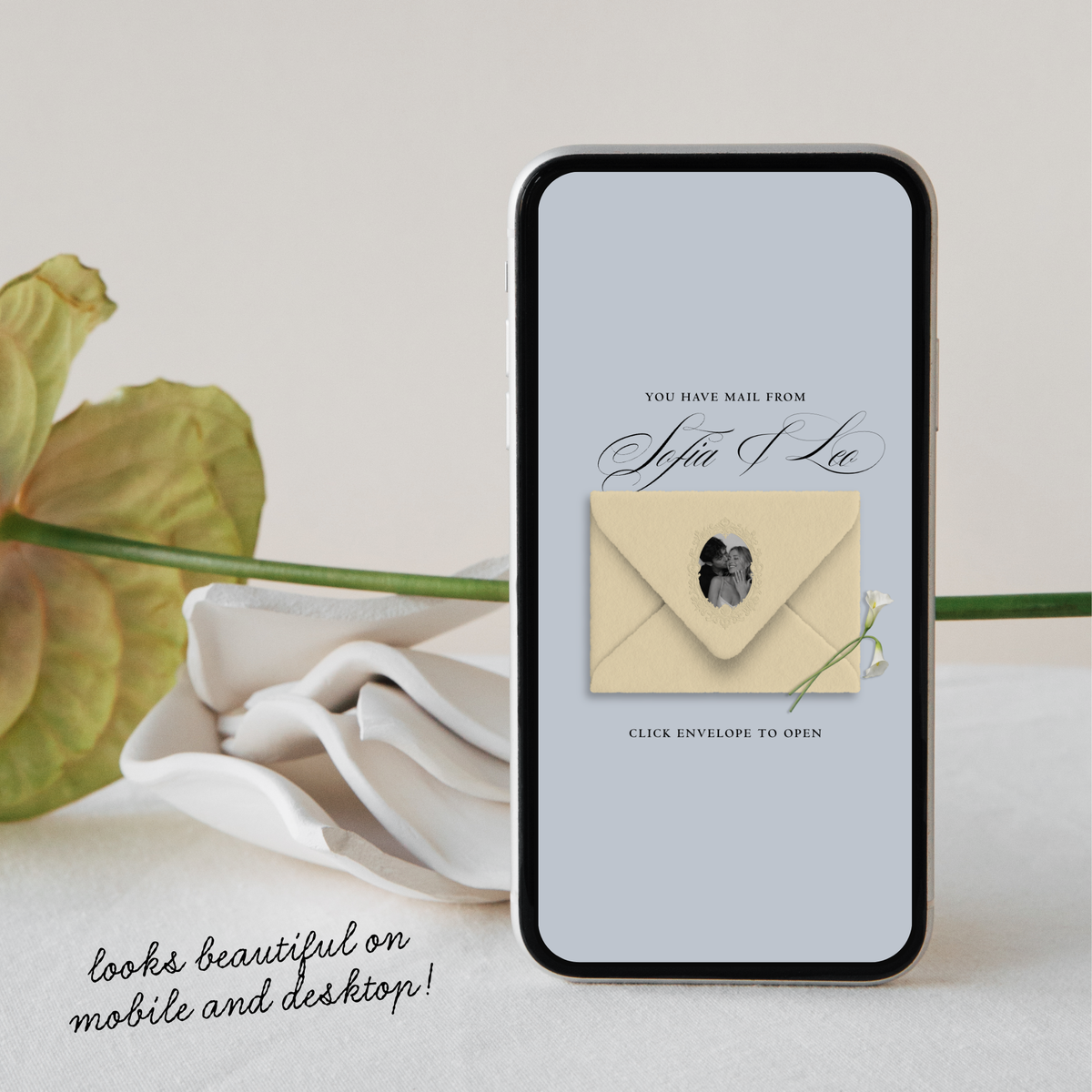 Save The Date Wedding Website Template (Envelope 05 - Yellow, Blue + Brown)