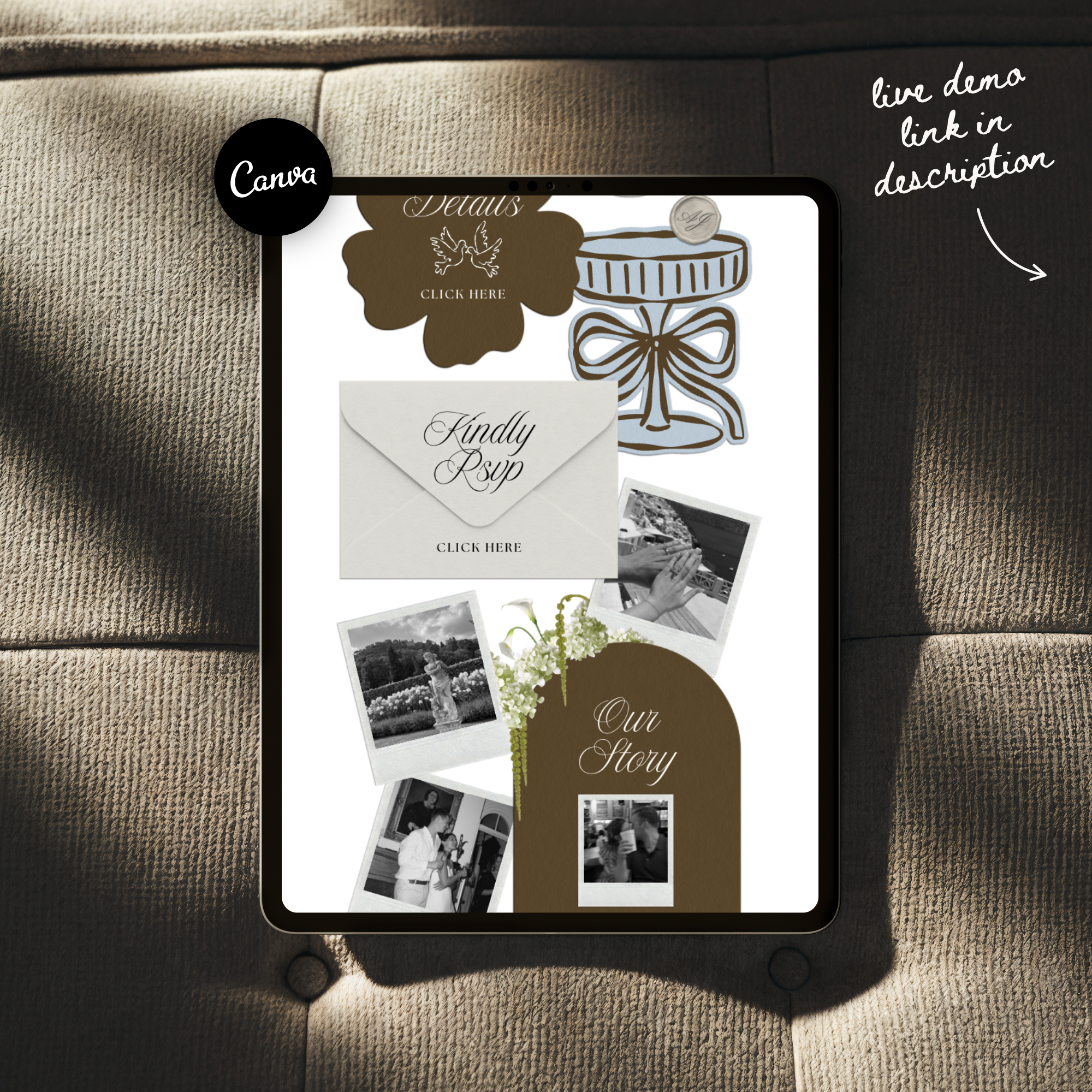 Wedding Website Template with RSVP (Brown & Dusty Blue)