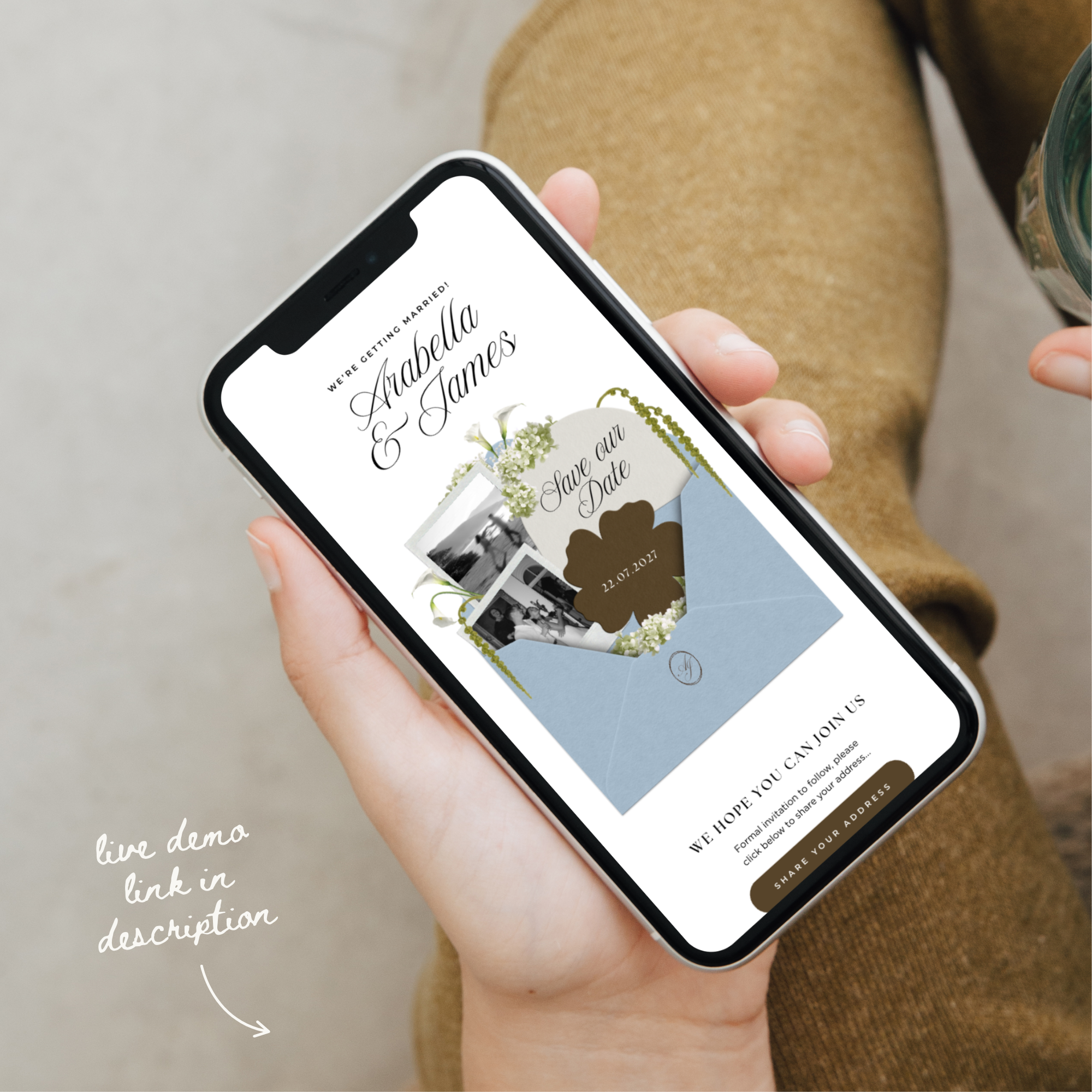 Save The Date Wedding Website Template (Brown & Dusty Blue)