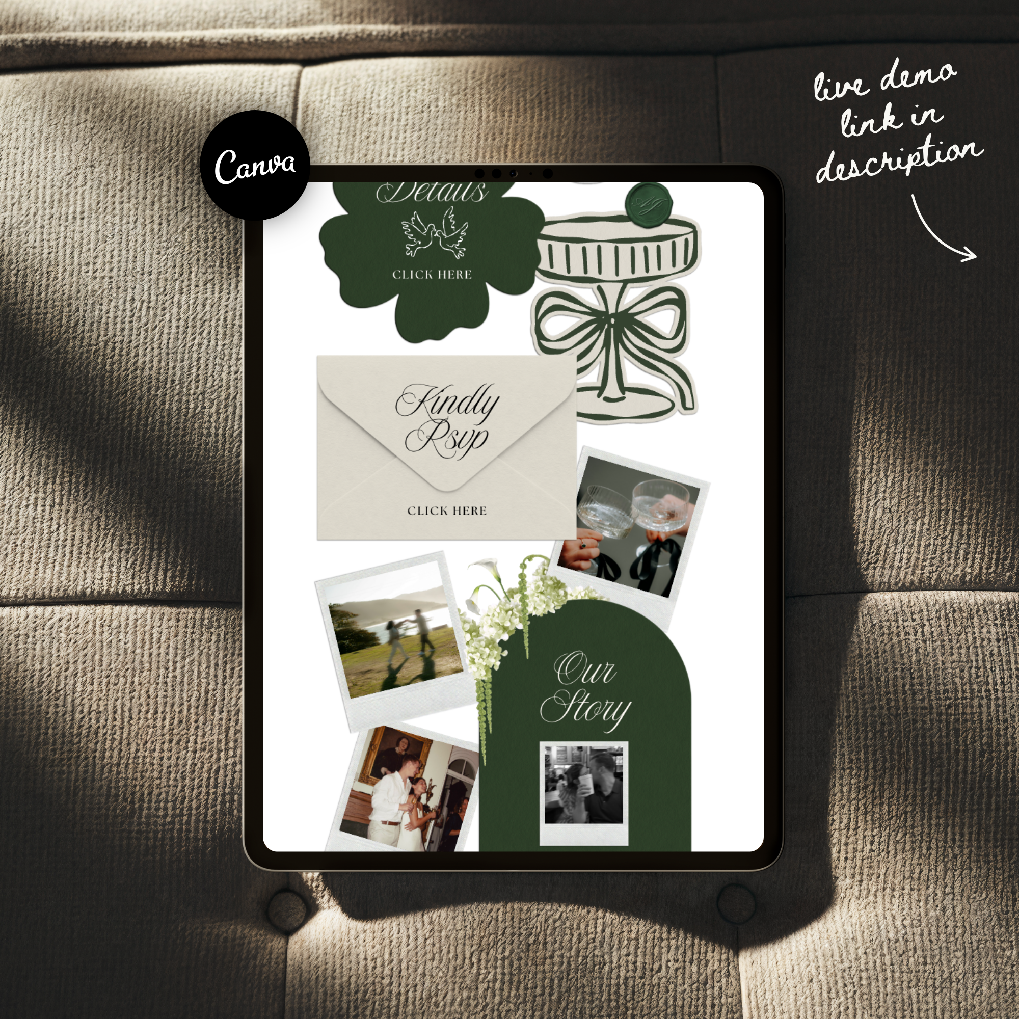 Wedding Website Template with RSVP (White & Green)