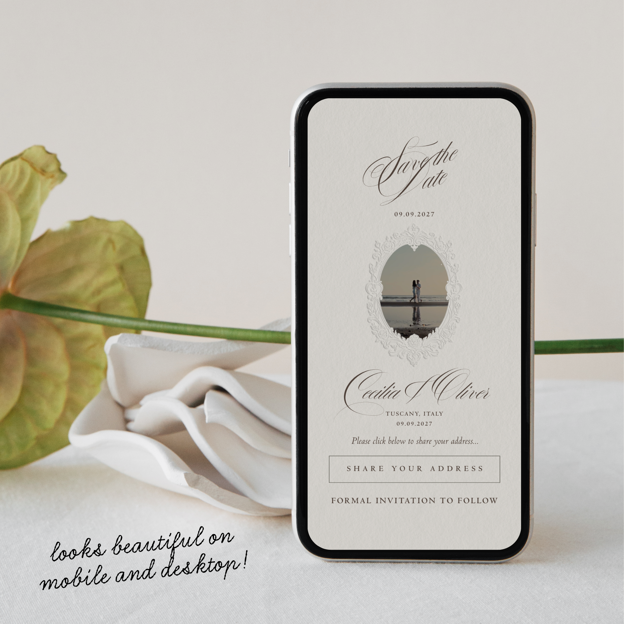 Save The Date Website Template (Vintage 01 - Ivory)