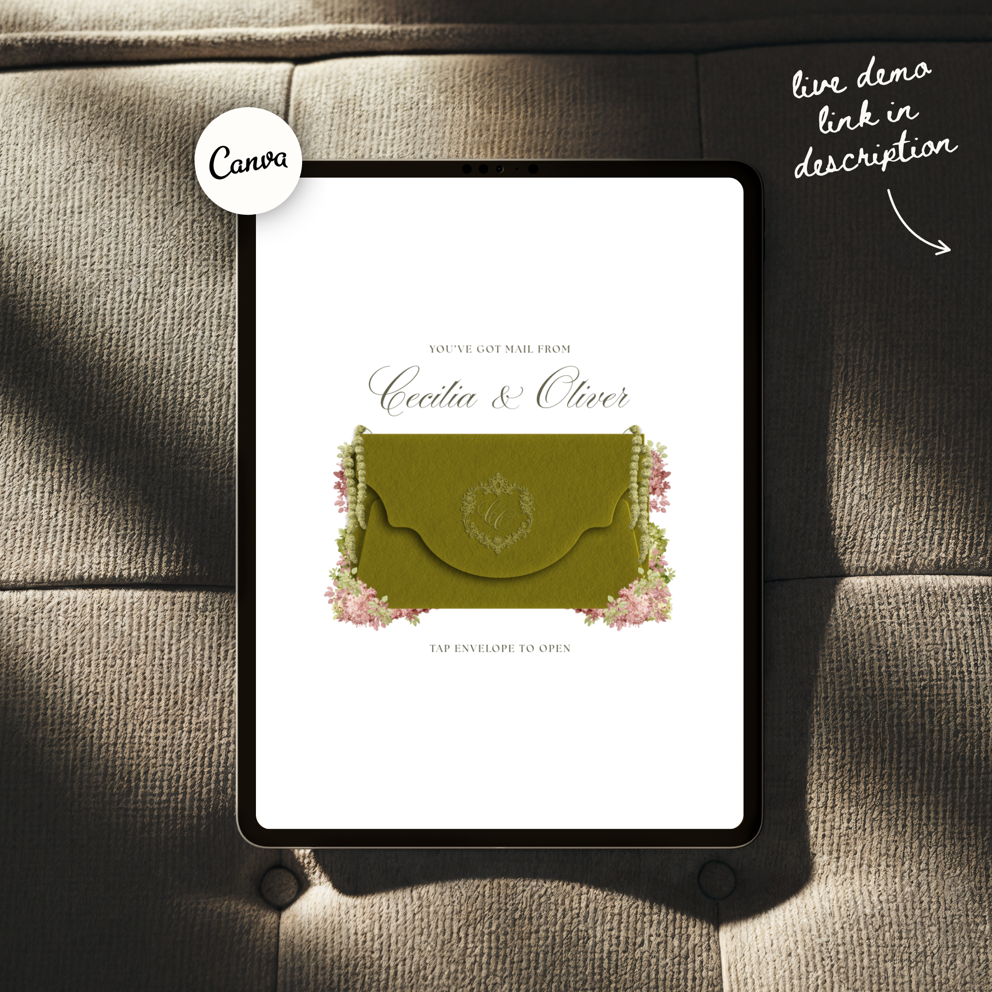 Wedding Website Template with RSVP (Envelope 04 - Olive Green & Burgundy)