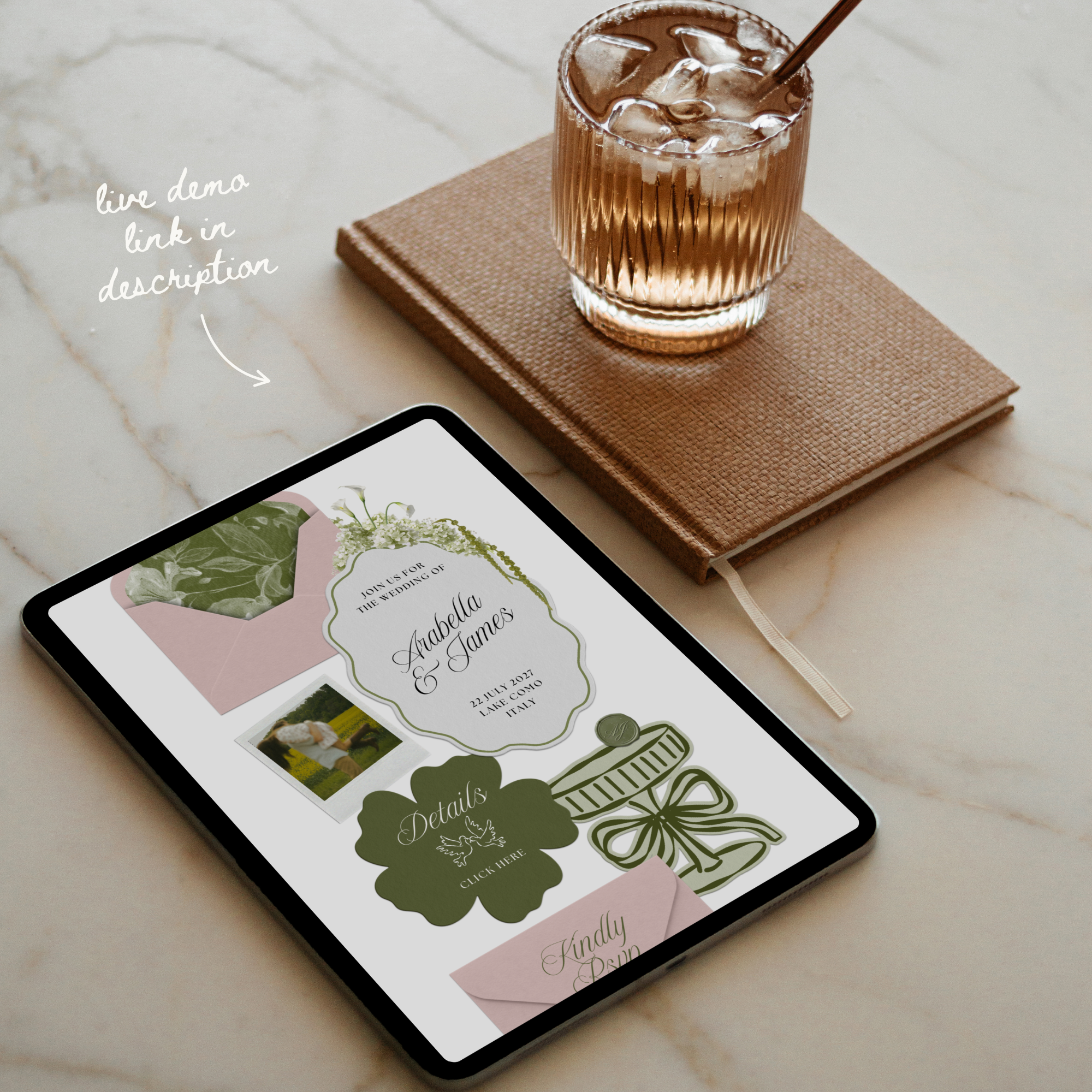 Wedding Website Template with RSVP (Pink & Green)