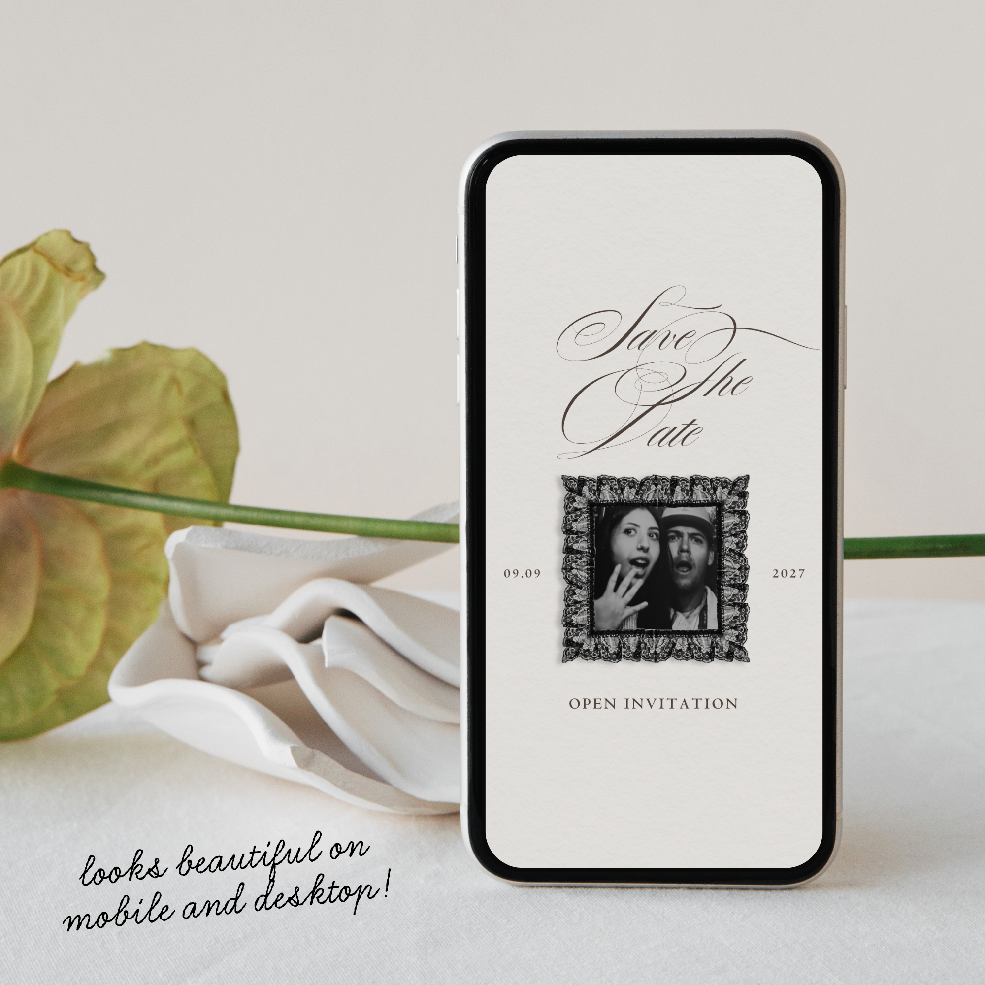 Save The Date Website Template (Romantic 01 - Ivory & Black)
