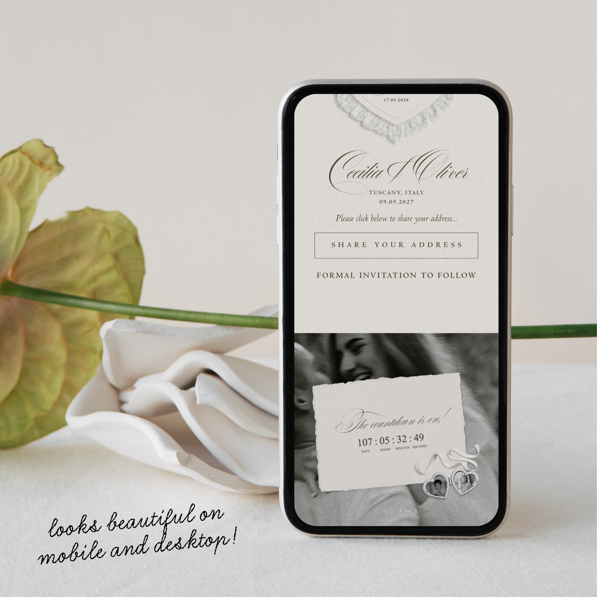 Lace Heart Save The Date Website Template (Lace 03 - Ivory)