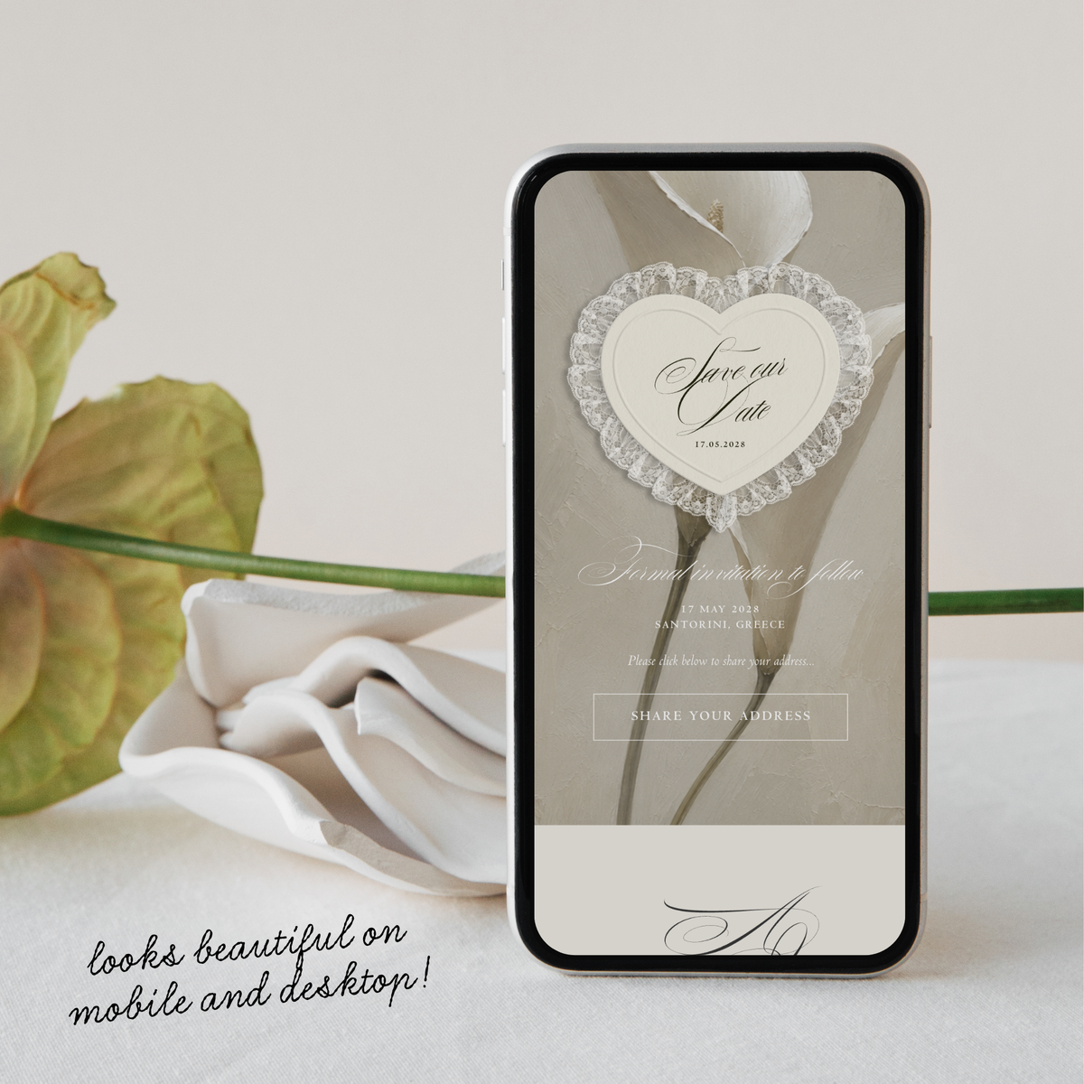 Lace Heart Save The Date Website Template (Lace 0201)