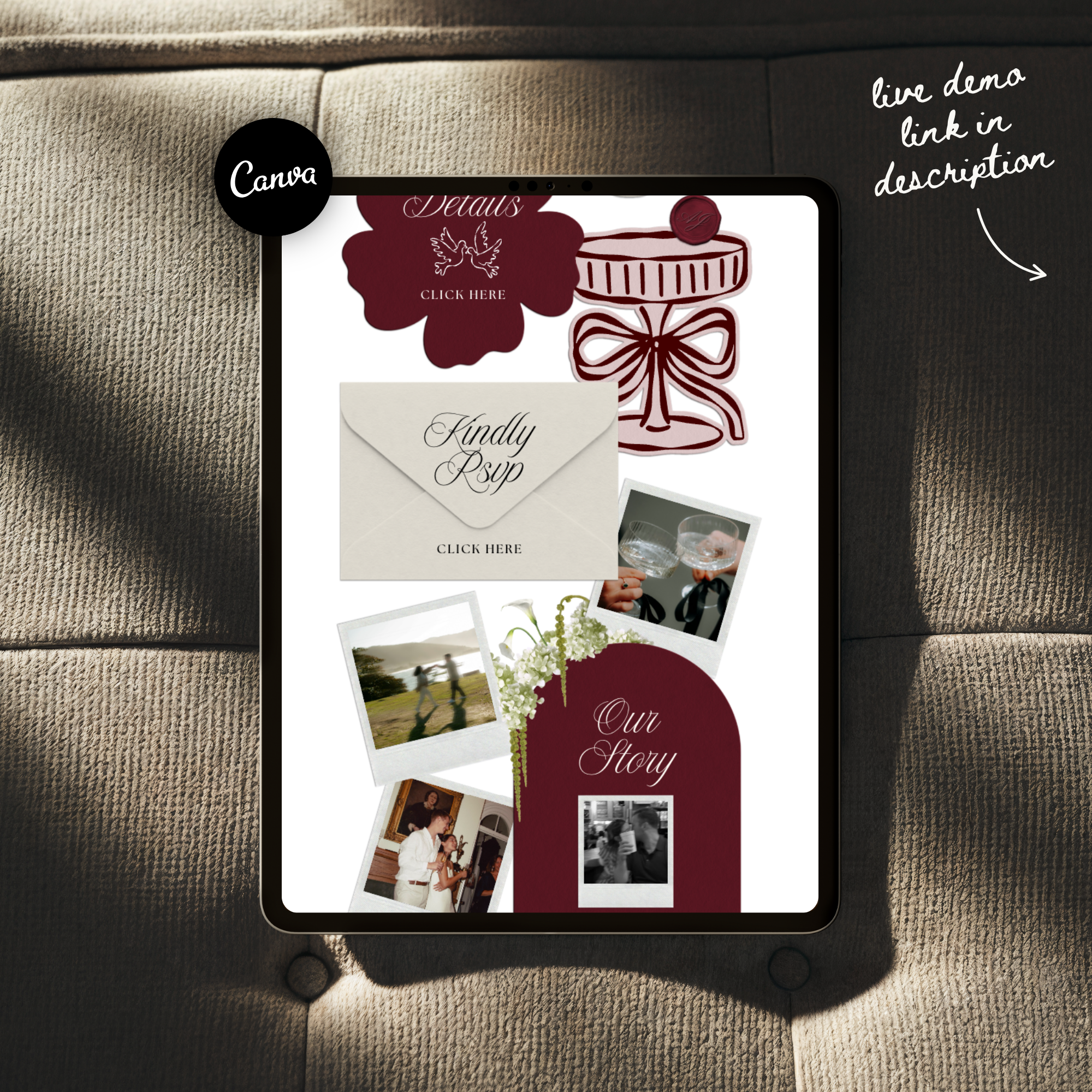 Wedding Website Template with RSVP (Burgundy & Ivory)