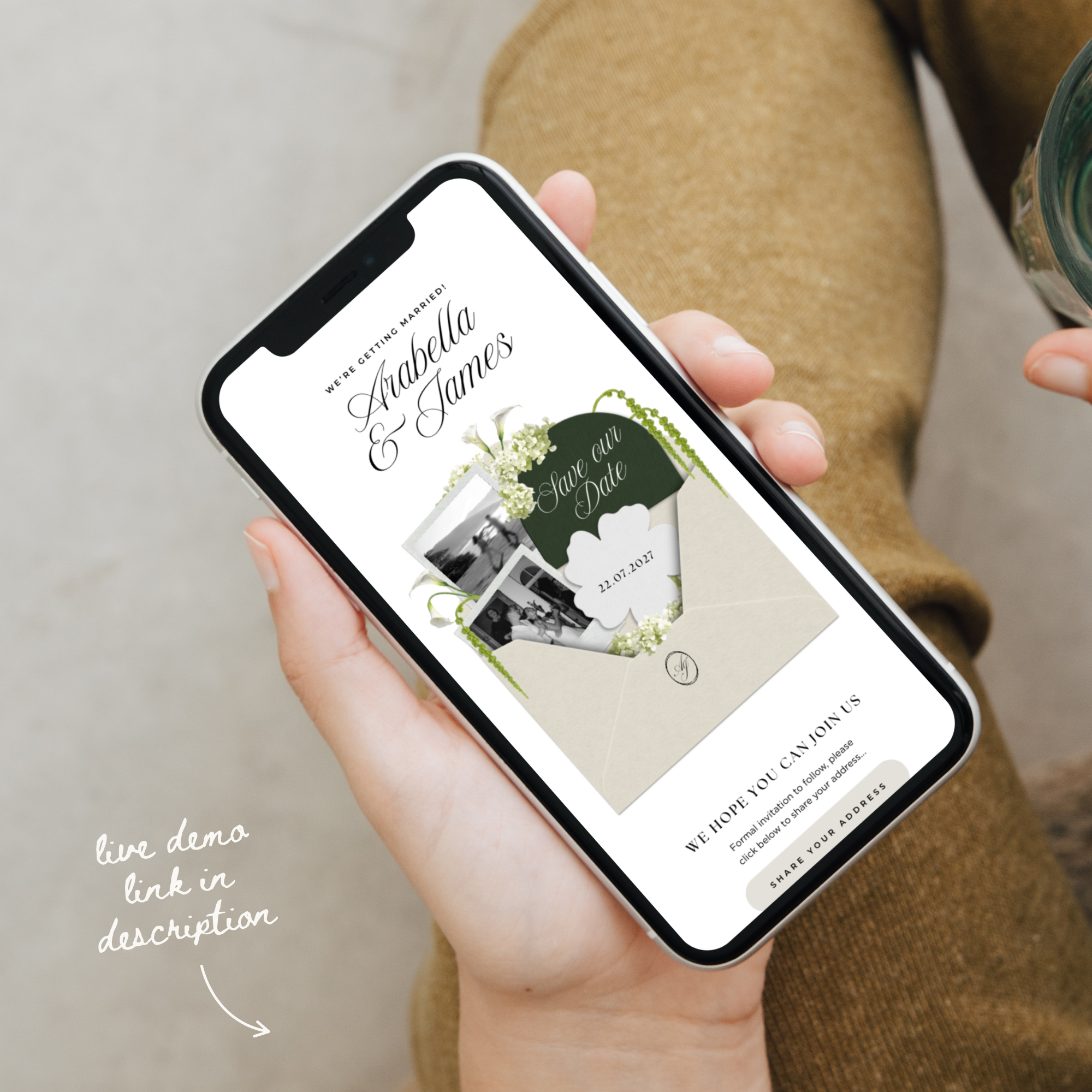 Save The Date Wedding Website Template (White & Green)