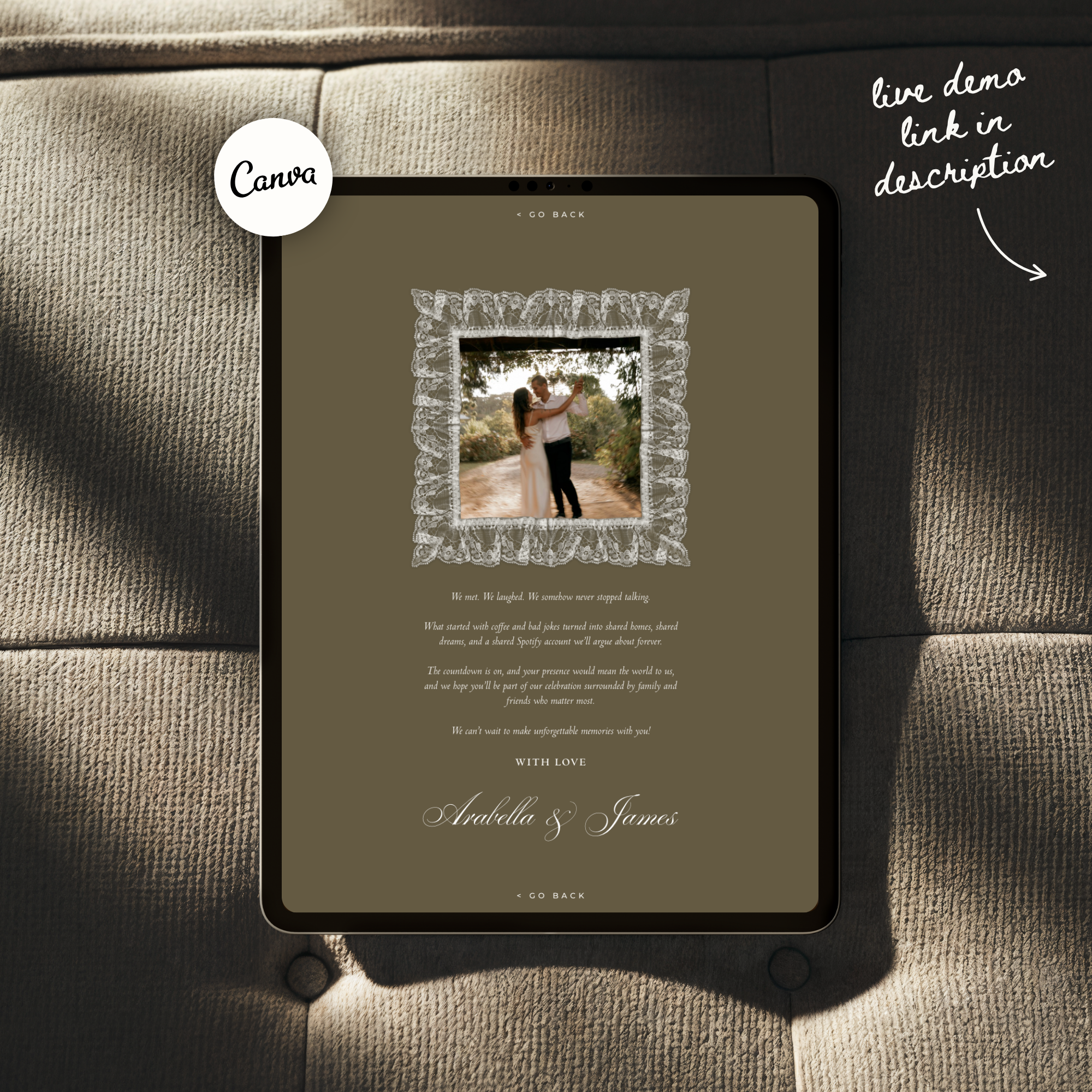 Old Money Lace Wedding Website Template with RSVP (Lace 03)