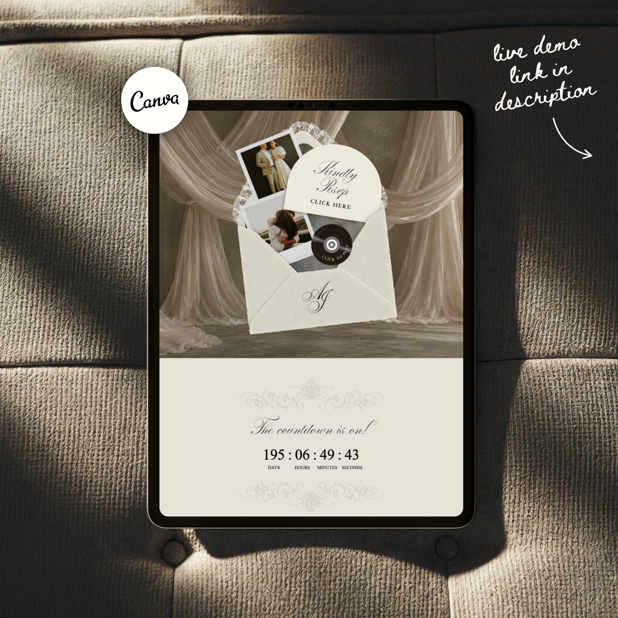 Old Money Lace Wedding Website Template with RSVP (Lace 04)