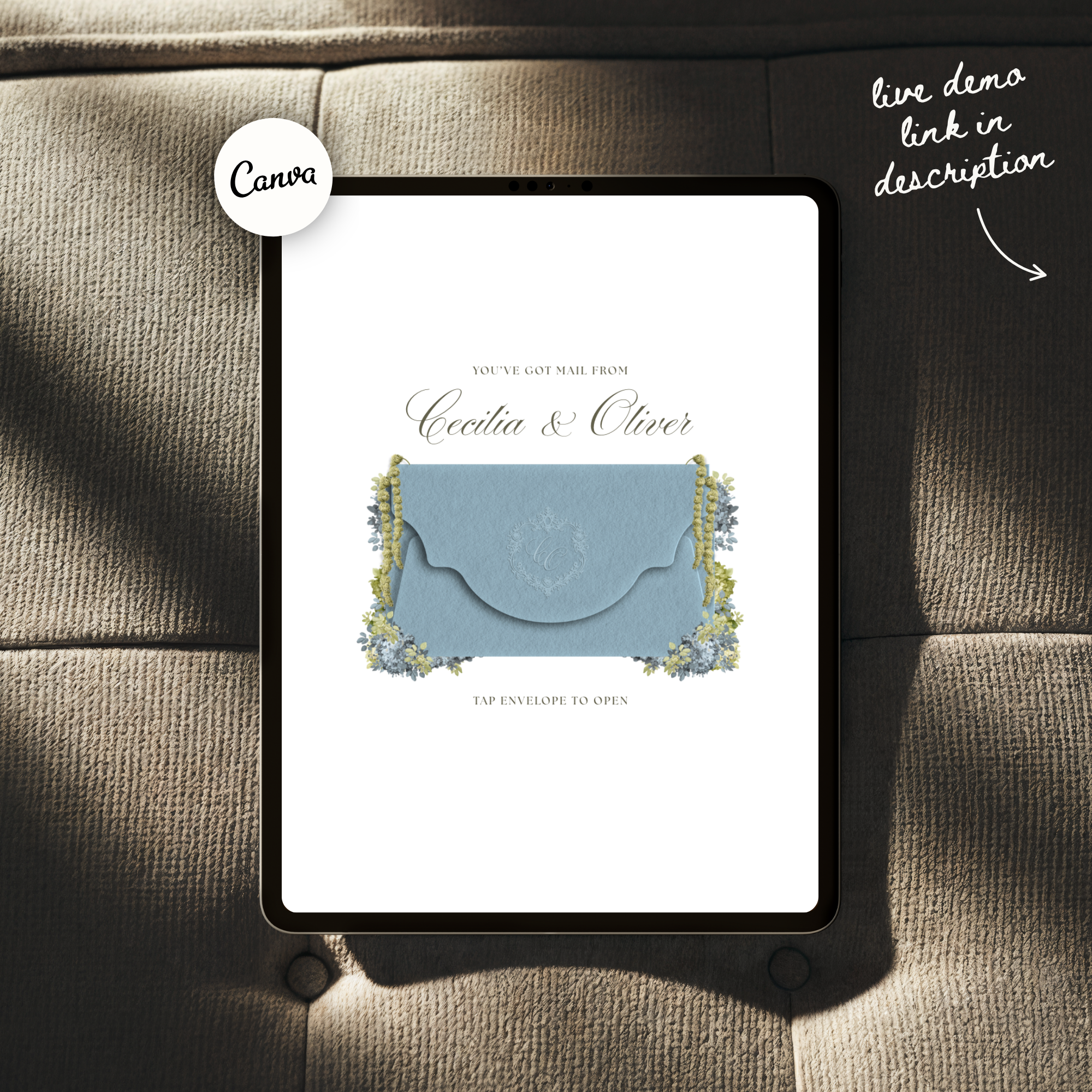 Wedding Website Template with RSVP (Envelope 04 - Blue & Pink)