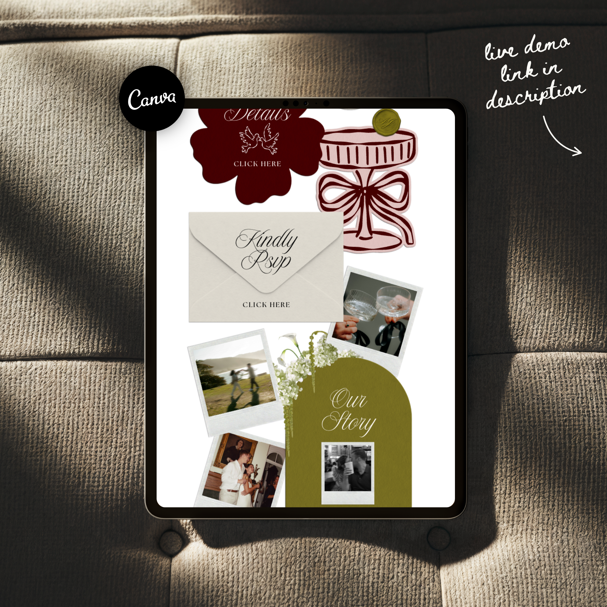 Wedding Website Template with RSVP (Olive Green & Burgundy)