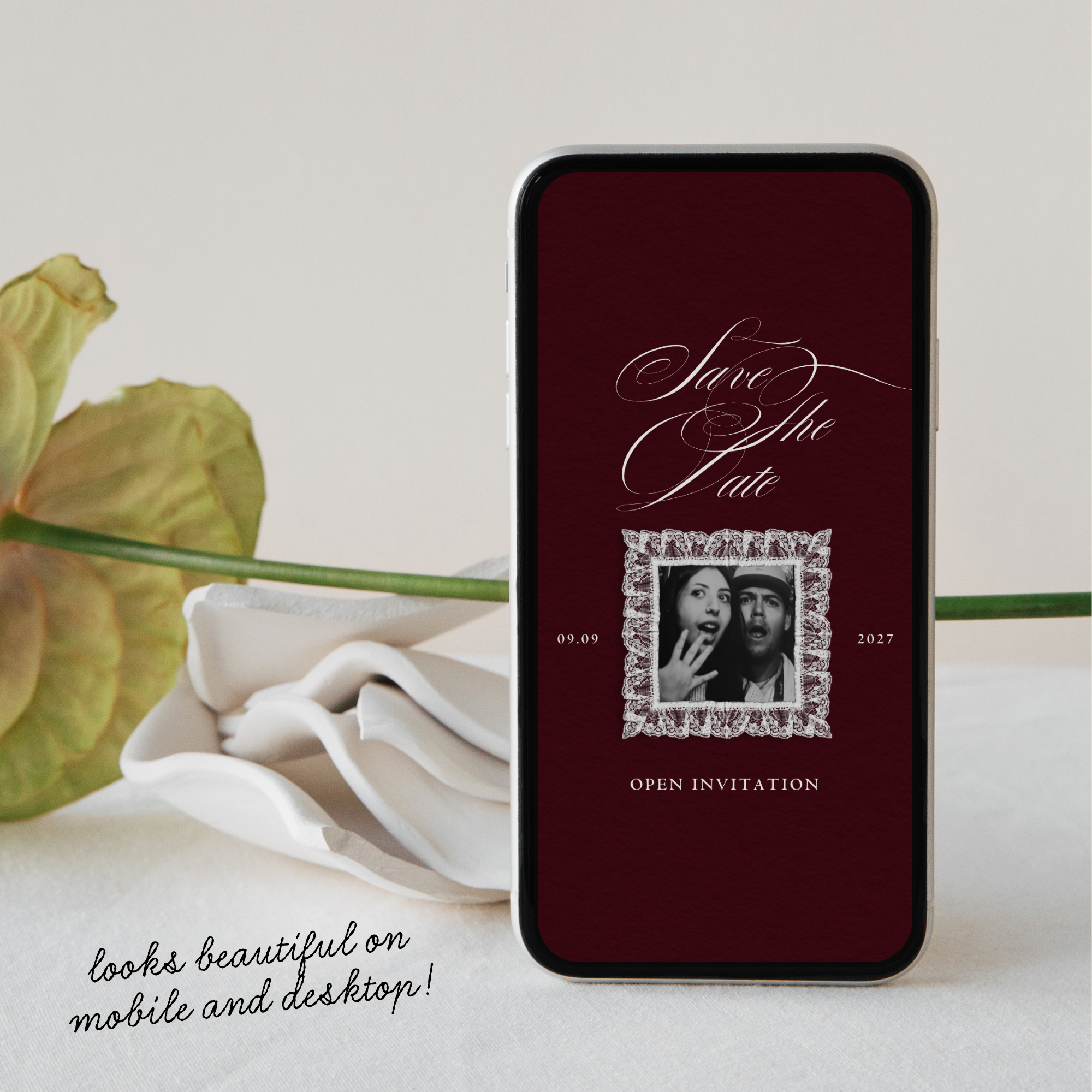 Save The Date Website Template (Romantic 01 - Burgundy)