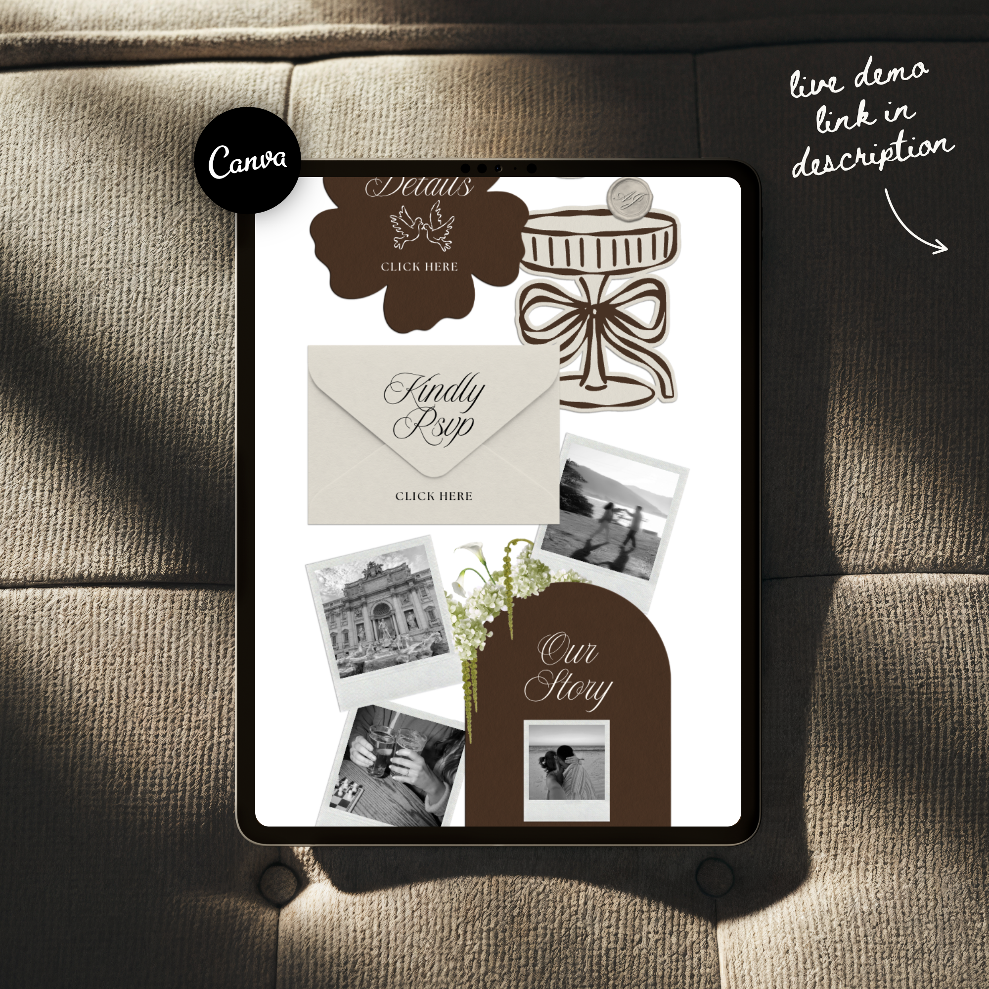 Wedding Website Template with RSVP (Brown & Ivory)