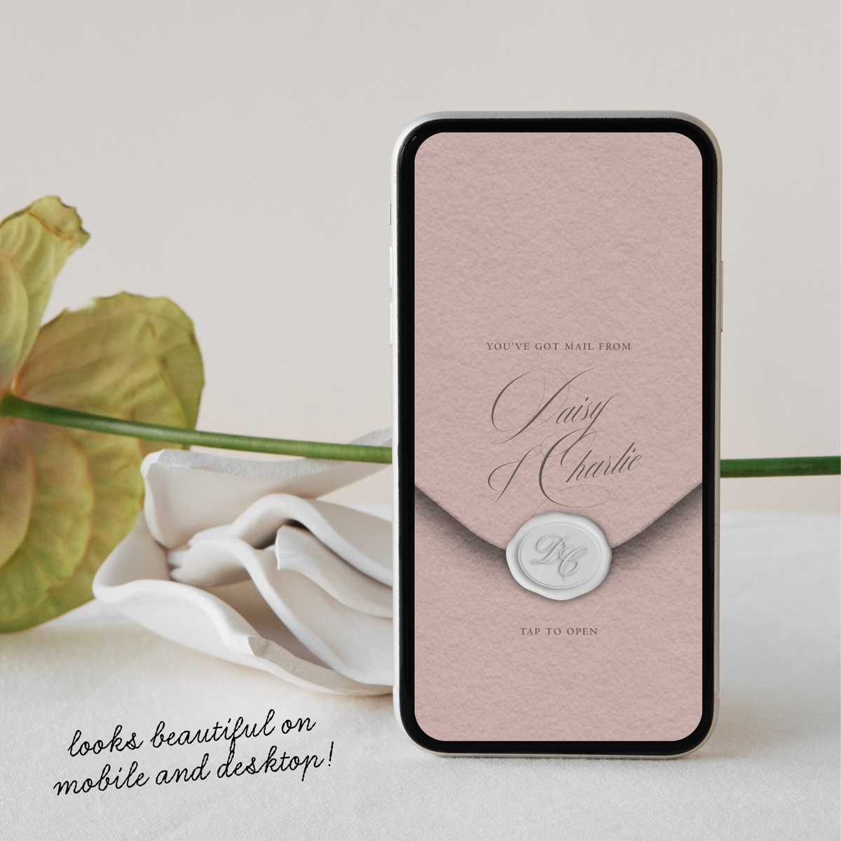 Save The Date Wedding Website Template (Envelope 07 - Pink + Ivory)