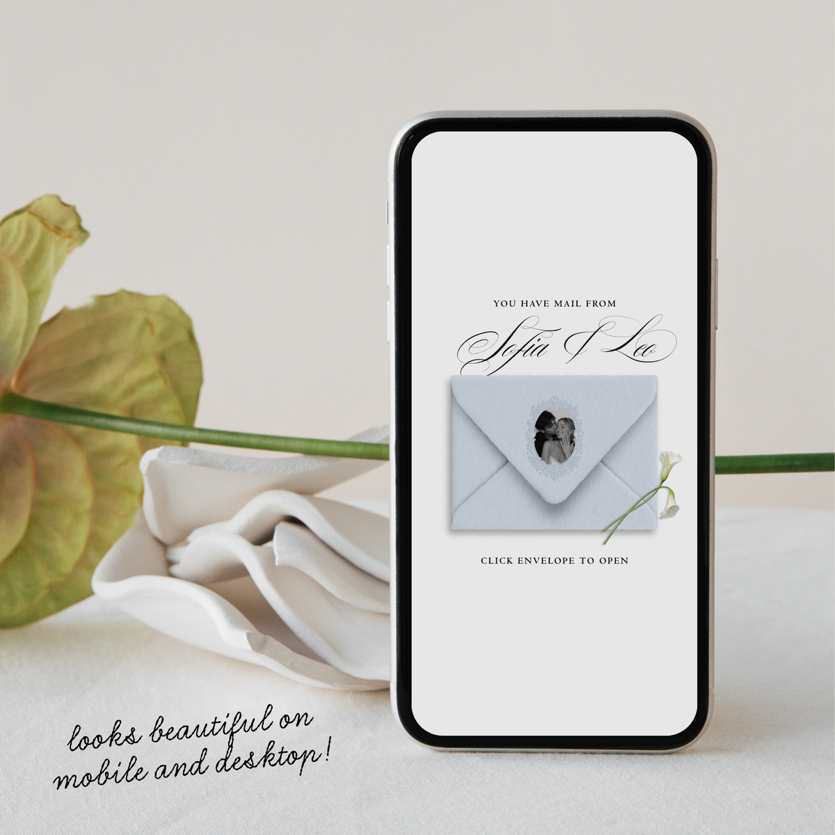 Save The Date Wedding Website Template (Envelope 05 - Blue + Green)