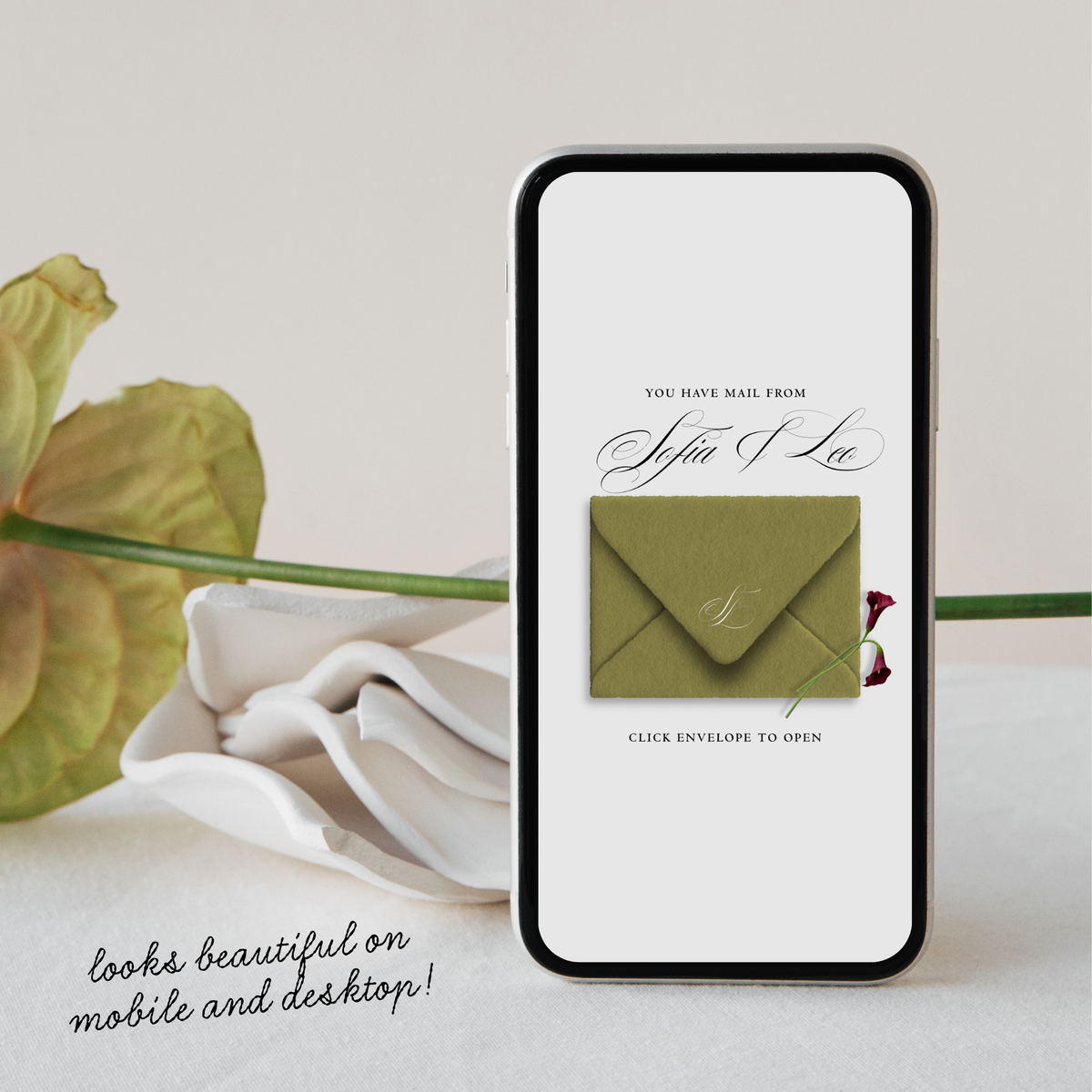 Save The Date Wedding Website Template (Envelope 06 - Chartreuse, Pink + Burgundy)