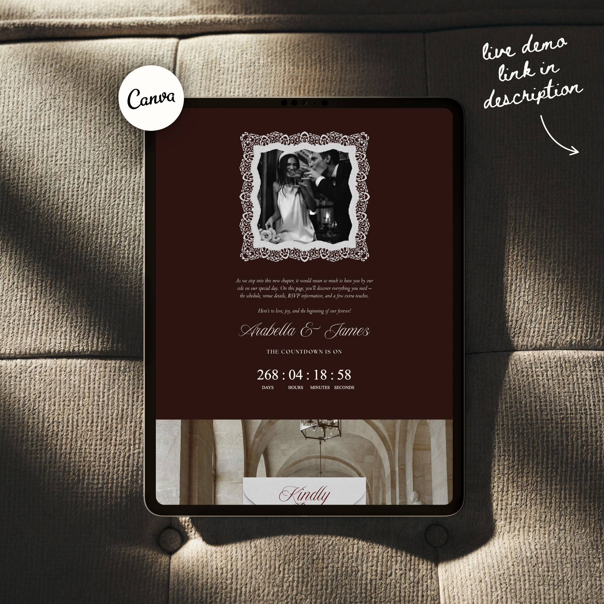 Old Money Wedding Website Template with RSVP (Burgundy)