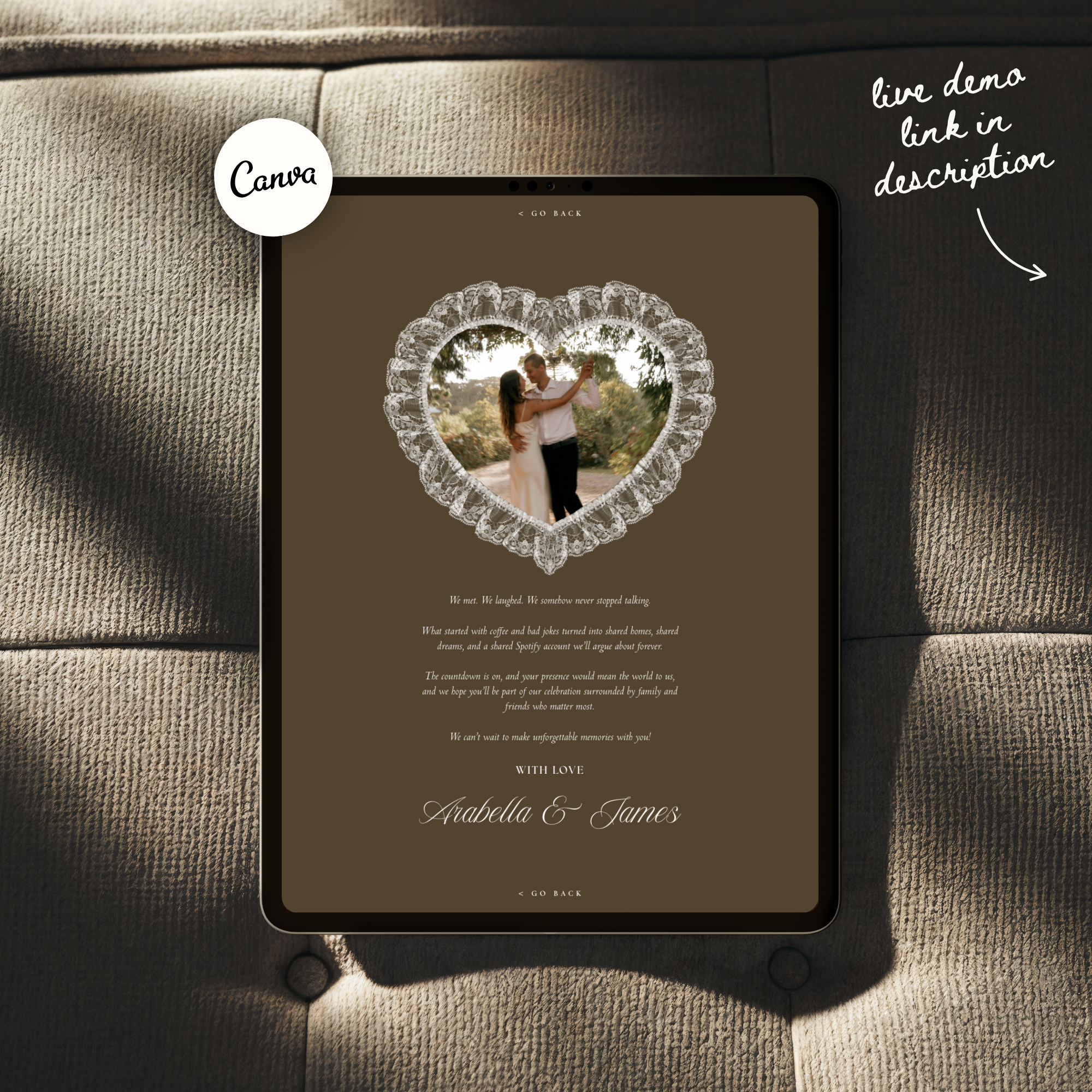 Old Money Lace Wedding Website Template with RSVP (Lace 02)
