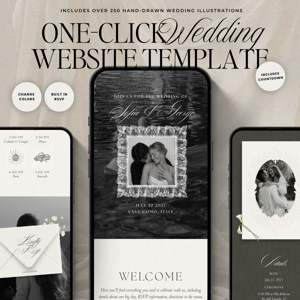Lace Wedding Website Template with RSVP (Lace 0501)