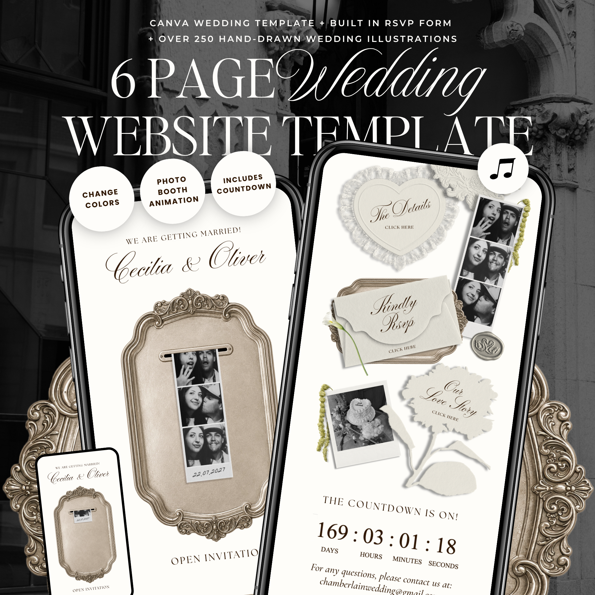Wedding Website Template with RSVP (Photo Booth 01 - Ivory)